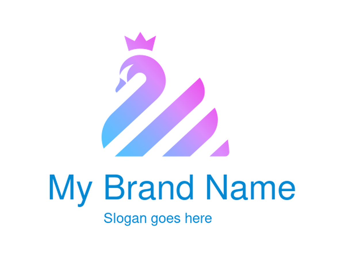 Vibrant Gradient Pink, Purple, and Blue Swan with Crown Logo Design for Modern Beauty and Fashion Brands